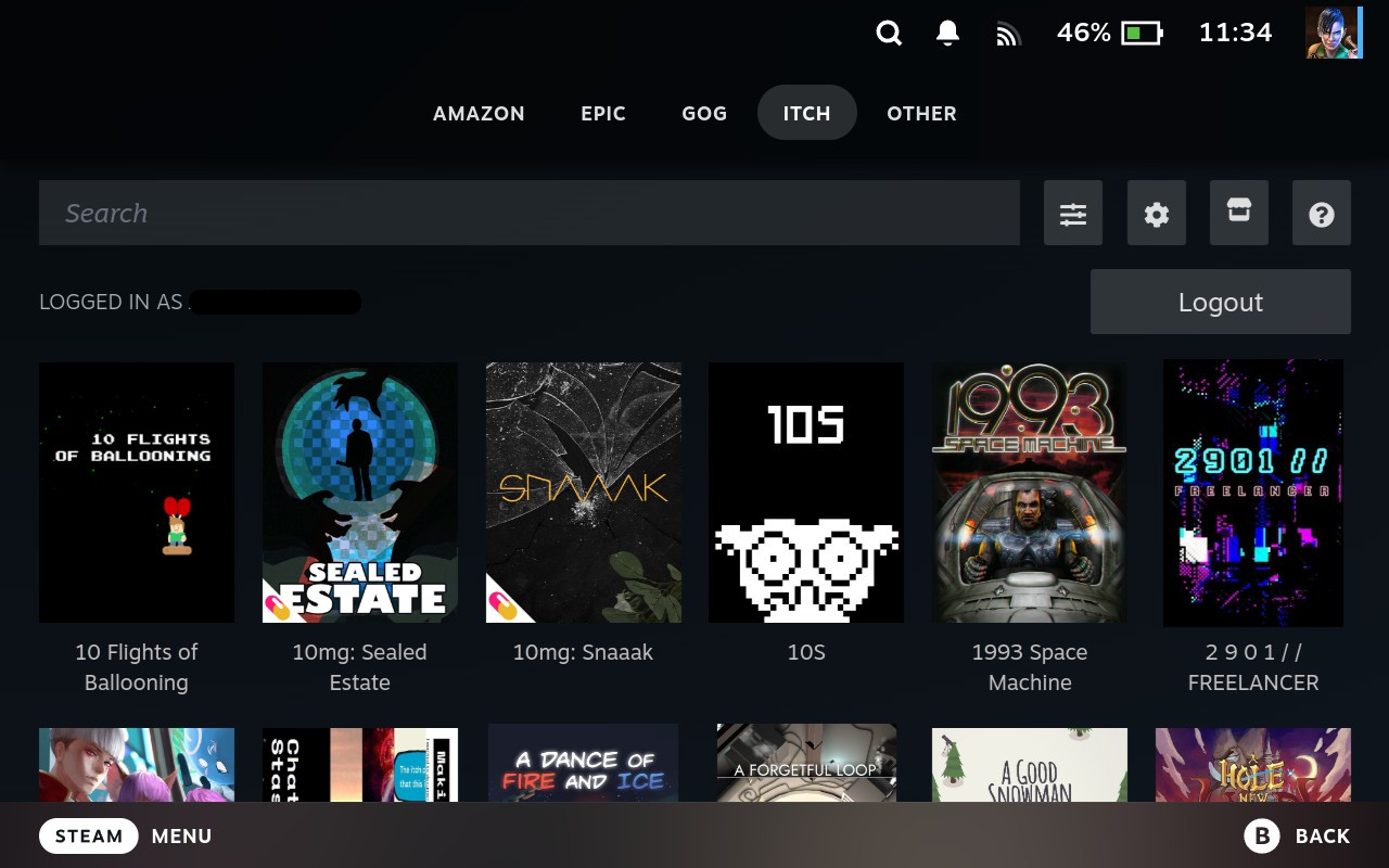 All games showing in library