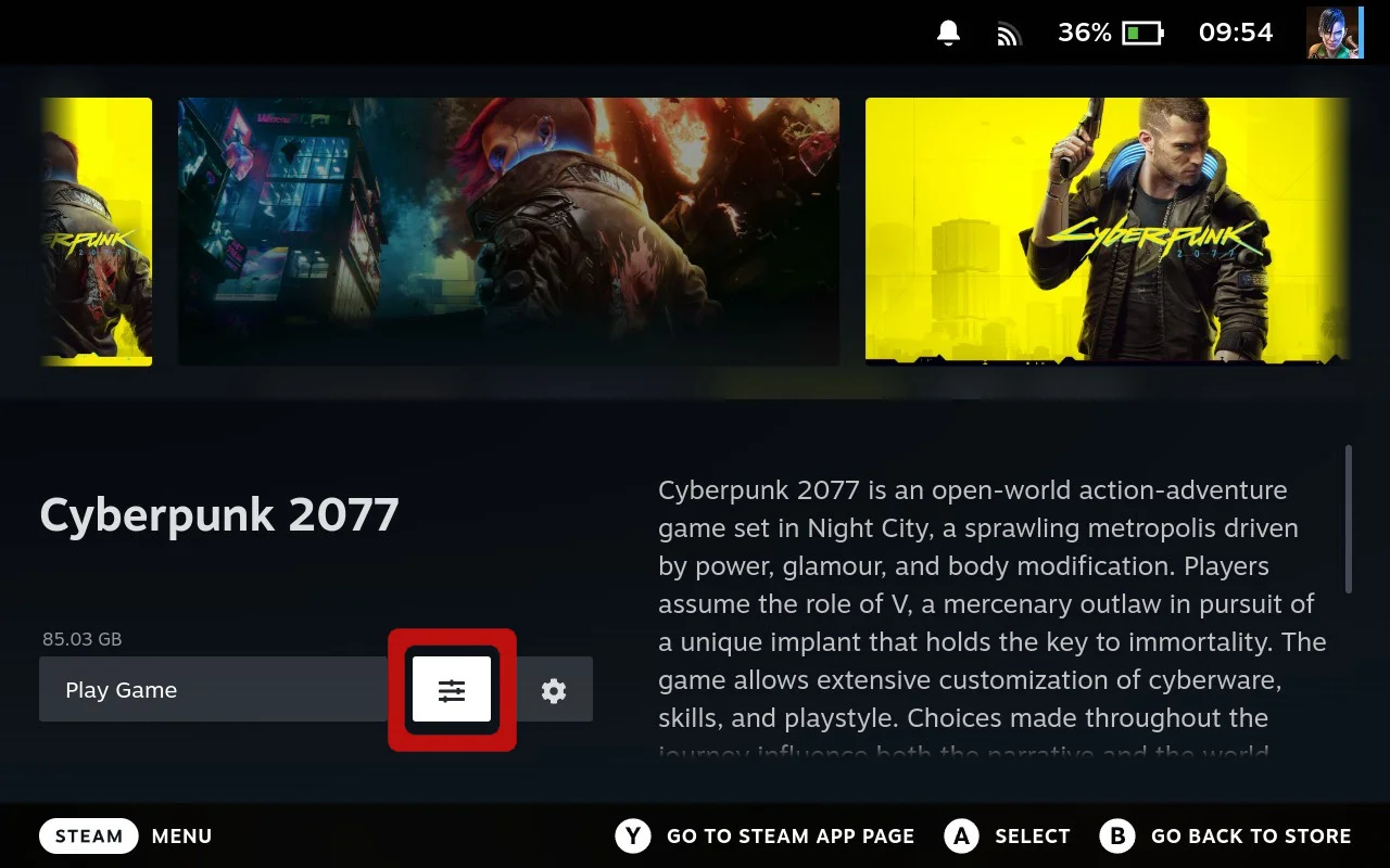 Sliders menu on game screen