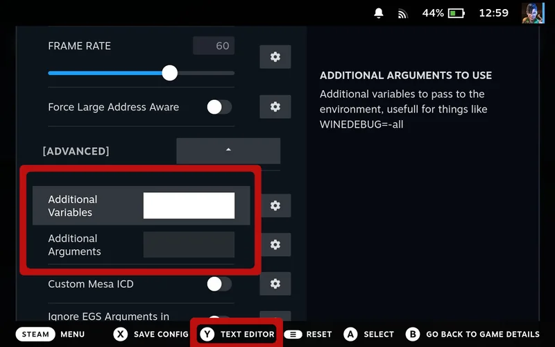 Additional Variables or Arguments field