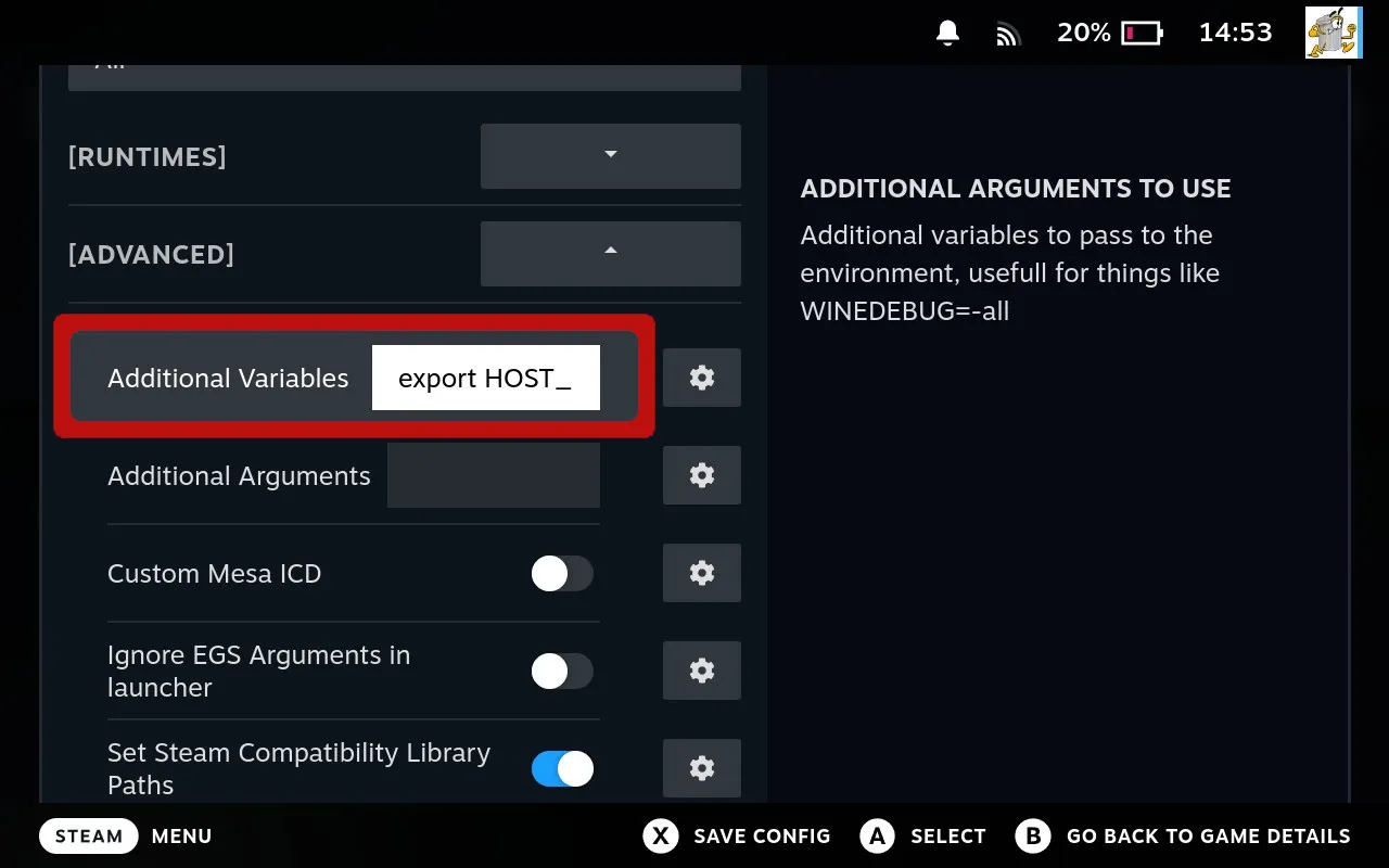 Enter language variables in Additional Variables field