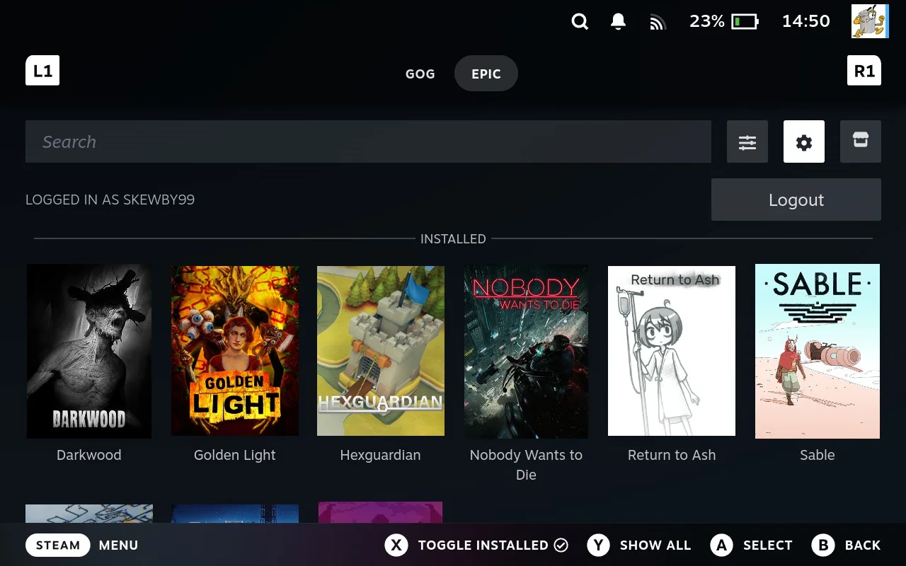 Epic tab cog settings