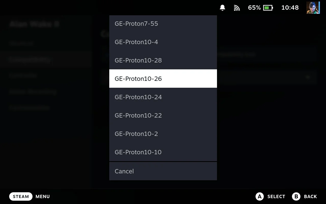 Select your Proton version from the dropdown