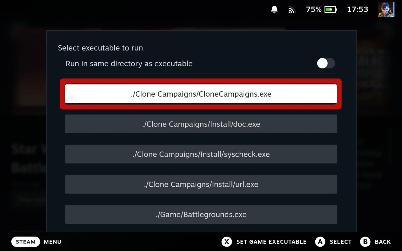 Selecting Clone Campaigns executable