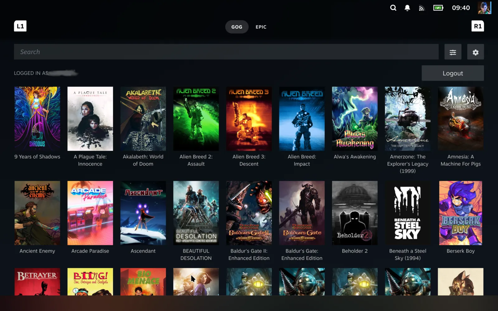 Gog tab visible in Junk Store