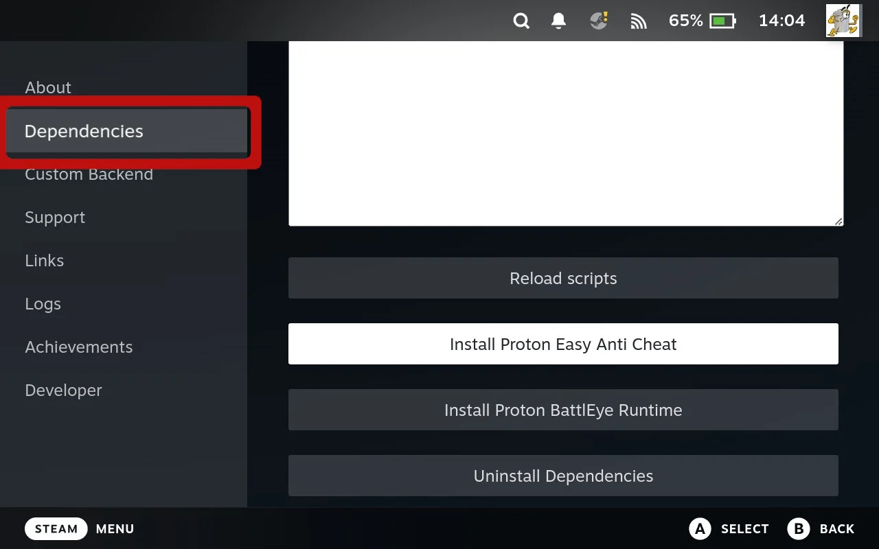 Decky Plugin Dependencies menu