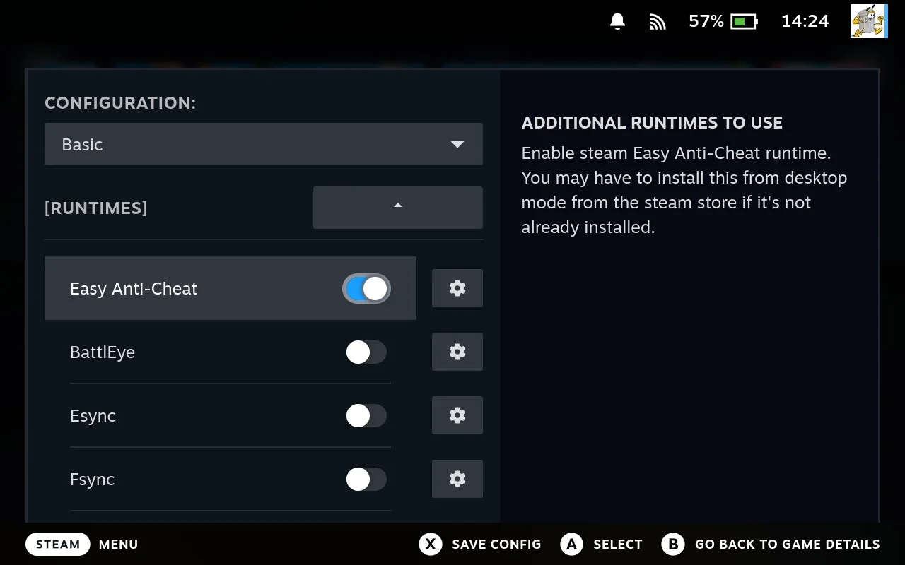 EAC Runtime toggle enabled in Proton config