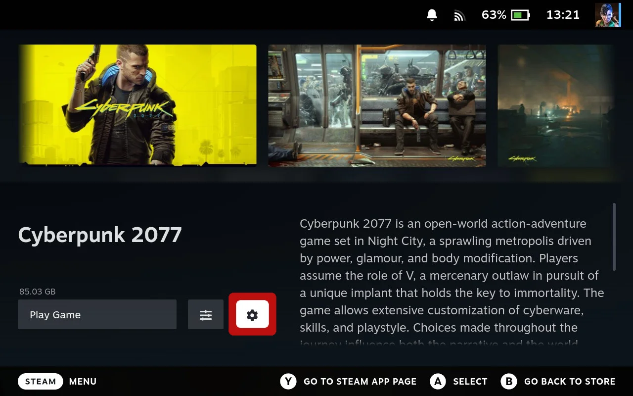 Settings menu cog icon